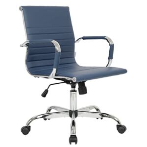 LeisureMod Harris Modern Adjustable Swivel Leather Task Office Chair, Navy Blue