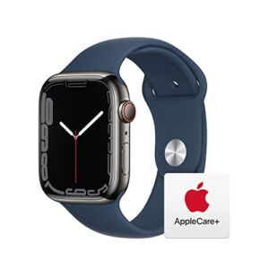 Apple Watch Series 7 [GPS + Cellular 45mm] Smart Watch w/ Graphite Stainless Steel Case with Abyss Blue Sport Band. Fitness Tracker, Blood Oxygen & ECG Apps, Always-On Retina Display, Water Resistant