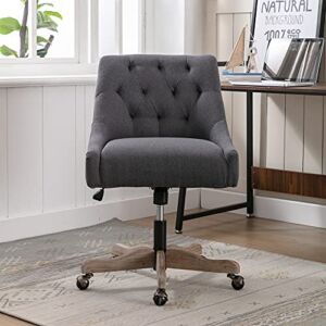 Swivel Accent Chair, Modern Home Office Desk Chairs with Wheels, Cute Desk Chair for Small Space, Living Room, Make-up, Studying, Charcoal Grey
