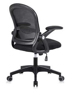 WOLF WARRIORS Home Office Chair Ergonomic Desk Chair for Men Adults Mesh Computer Chair Swivel Rolling Executive Task Chair with Flip-up Armrest (Black Ink)