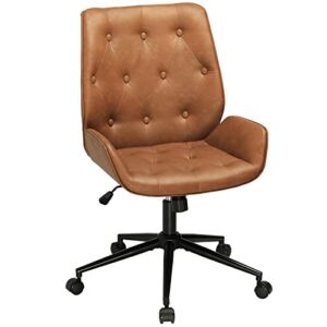 DICTAC Leather Office Chair Armless Modern Desk Chair Mid Century Home Office Desk Chair with Big Seat and Adjustable 40° Backrest Load Capicity 400lbs, Brown
