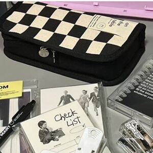 DORSS Personalized checkerboard grid pencil case, large capacity pencil case, pencil bag stationery storage organizer for teenagers and high school students, pencil bag office supplies.