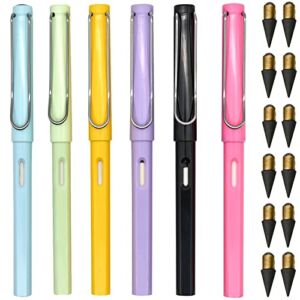 Lopenle 6pcs Eternal Pencils Inkless Pen With 12PCS Replaceable Refills Technology Unlimited Writing Magic Pencil For School Office Professional Use