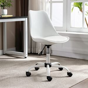 LZAREAL Home Office Desk Chair Without Arms Swivel Rolling Study Task Chair for Teens &Students, Armless Modern Computer Chair for Dorm/Bedroom/Living Room/Small Spaces with Padded Seat, White