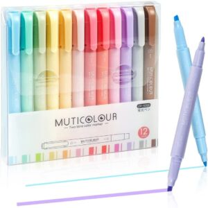 Pastel Highlighters Pens, YooUSoo 12 Pcs Double Heads Highlighters and Markers Assorted Warm Colours,No Bleed Bible Highlighters for School Student Office