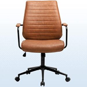 DICTAC Leather Office Chair Brown Modern Desk Chair mid Century Home Office Chair with Armrest, Home Capacity 400lbs