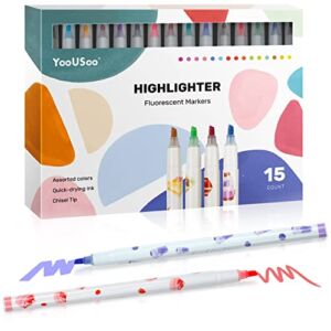 YOOUSOO Bible Highlighters, 15Pack No Bleed Journaling Pens Patel Highlighters Assorted Colors, Bulk Marker Pens Set for Students, Aesthetic School Supplies