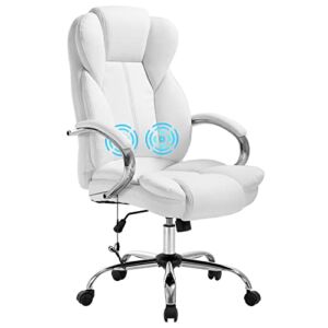 Office Chair Adjustable High Back Computer Chair PU Leather Massage Ergonomic Desk Chair Executive Task Rolling Swivel Chair with Lumbar Support for Home Office (White)
