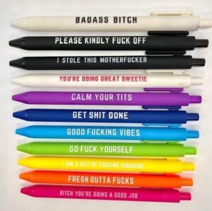 12Pcs Funny Pens Retractable Black Ink Pen Snarky Pens Office Gift Offensive Complaining Negative Quote Pen Ultra Fine Point 0.5mm Vibrant Passive Novelty Pen for Office Supplies Colleague Coworkers
