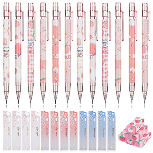 12 Pieces Kawaii Juice Peach Mechanical Pencil with 6 Cute Peach Erasers and 12 Tube HB Pencil Refills Fruit Mechanical Pencil Set for Student Writing, Drawing, Sketching, Architecture (0.5/0.7 mm) | The Storepaperoomates Retail Market - Fast Affordable Shopping