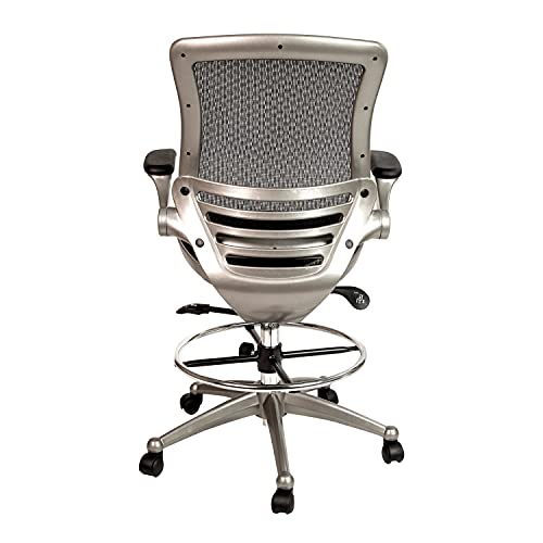 EMMA + OLIVER Black Mid-Back Mesh Drafting Chair with Graphite Frame and Flip-Up Arms | The Storepaperoomates Retail Market - Fast Affordable Shopping
