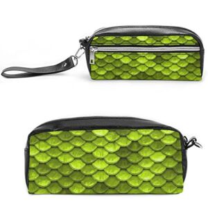 Pencil Case Big Capacity Pencil Pouch Holder Canvas Marker Pen Case Zipper Organizer Stationary Bag School Supplies Teen Student Girls Boys (Compatible with Beautiful Lime Green Mermaid Fish Scales)