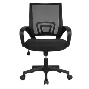 DEHIWI Adjustable Mid Back Mesh Swivel Office Chair with Armrests, Black