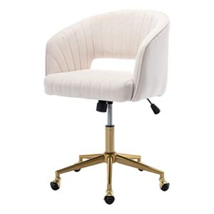 Nrizc Velvet Office Desk Chair, Upholstered Home Office Desk Chairs with Adjustable Swivel Wheels, Ergonomic Office Chair for Living Room, Bedroom, Office, Vanity Study (Beige)