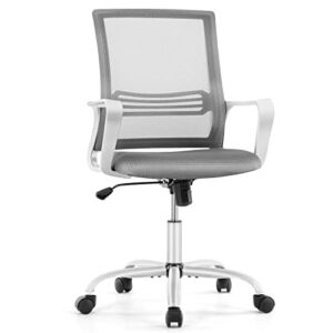 Desk Chair – Small Office Chair Computer Chair with Wheels Ergonomic Home Office Desk Chair with Lumbar Support and Armrests, Mid Back Mesh Computer Rolling Swivel Chair，Grey