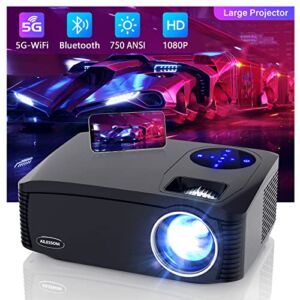 Native 1080P 5G WiFi Bluetooth Projector, AILESSOM 750ANSI 450″ Display Support 4K Movie Projector, High Brightness for Home Theater and Business, Compatible with iOS/Android/TV Stick/PS4/HDMI/USB/PPT