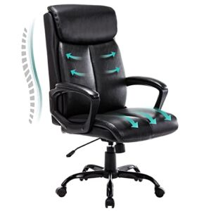 Executive Office Chair High Back – Reclining Home Office Chair with Thick Bonded Leather Headrest, Armrest and Cushion for Comfort, Swivel Ergonomic Chair – Adjustable Height and Tilt (Black, 250lbs)