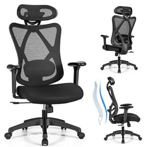 COSTWAY Ergonomic Executive Office Chair, High Back Mesh Computer Desk Chair with Adjustable Lumbar Support, Armrests and Headrest, Reclining Backrest, Swivel Task Chair for Home Office, Black