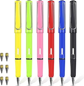 Forever store 6Pcs Everlasting Pencil, Inkless Pencil Eternal with 6pcs Replacement Nibs, Inkless Pen Unlimited Writing Pencil, Reusable Erasable Pencil for Student Artist, Kids Gifts (6pcs-A)