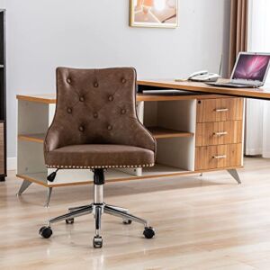 ODC Swivel Home Office Chair Armless,Adjustable, Mid Back with Wheels for Computer/Desk, Black PU Leather, Brown