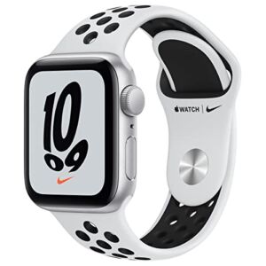 Apple Watch Nike SE GPS, 44mm Silver Aluminum Case with Pure Platinum/Black Nike Sport Band, Regular
