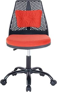 Home Office Chair 360°Swivel Ergonomic Chair Small Study Mesh Desk Chair Armless Height-Adjustable Computer Gaming Task Chairs for Office, Study, Bedroom, Living Room(Red)