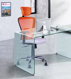 Casa Copenhagen California Chair with Adjustable Lumbar Support, High-Back Mesh Computer Chair – Headrest, Soft Sponge Cushion, Swivel Desk Task Chair for Work or Home – Orange & Grey