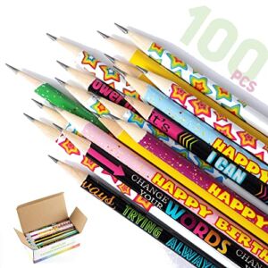 elfwoods 100 Pcs #2 Pencils with Eraser, Woodcase Unsharpened Inspirational Pencils for Classroom Reward, Motivation Pencils for Kids