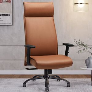 Brown Leather Office Chair with Adjustable Armrest, Modern Executive Chair High Back Ergonomic Computer Chair,Capacity 400lbs