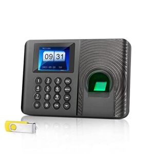 JIAN BOLAND 2.4 inch LCD Display Biometric Fingerprint Password Attendance Machine System Checking-in Recorder Time Clock for Employees Small Business USB Download Data（with 8GB Flash Drive）