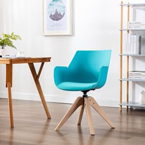 KINWELL Modern Home Office Desk Chair No Wheels, Fabric Mid Century Living Room Chair, Swivel Accent Chairs with Wood Legs, for Kitchen Bedroom Dining Room, Slim Adult (Blue)