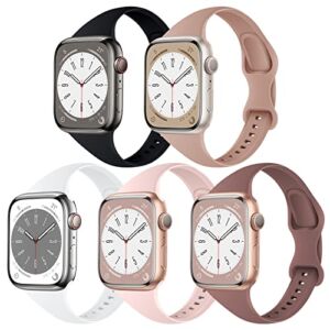 TSAAGAN 5 Pack Silicone Slim Bands Compatible with Apple Watch Band 38mm 42mm 40mm 44mm 41mm 45mm 49mm, Soft Narrow Sport Strap Thin Wristband for iWatch Ultra Series 8/7/SE/6/5/4/3/2/1 Women Men