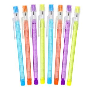 Stackable Pencils in Dazzling, Translucent Multi Point Push Fun Pencils with Matching Erasers, Stacking Point Lead Pencil for School Office Kids Teacher, in Red, Blue, Purple, & Green, 8 Pc – By Enday