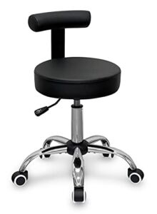 Topline Housewares 360-Degree Rolling Swivel Adjustable ‘Timmy’ Stool with Lumbar Back Support – Chrome/Black