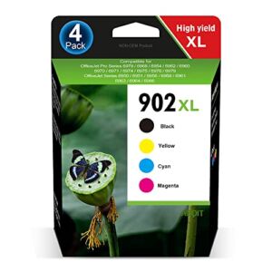 ABOIT 902XL Ink Cartridges Combo Pack High-Yield, Compatible Ink Cartridge Replacement for HP 902 Ink Cartridges Compatible for OfficeJet 6978 6968 6958 6960 6970 6962 Printers (4-Pack)