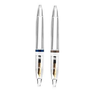 Frobea 2pcs 0.5mm Nib Fountain Pen with Eyedropper High Capacity Transparent Pens Office School Supplies for Student Writing Gifts Stationery – Gray & Blue