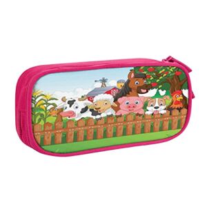2022 Farm Animals by jarenap,Big Capacity Pencil Case Pouch Bag Pen Boxes,Composition Farm Animals On Fence,For Girls Boys Supplies For College Students Middle High School Office,multicolor,Pink