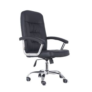 Comfty Lumbar Support and Chrome Base Leather Office Chair, 42.13″-45.28″, Black