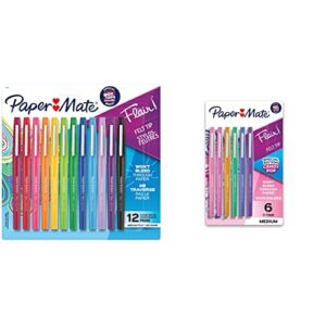 Paper Mate Flair Felt Tip Pens, Medium Point (0.7mm), Assorted Colors, 12 Count & Flair Felt Tip Pens, Medium Point (0.7mm), Limited Edition Candy Pop Pack, 6 Count