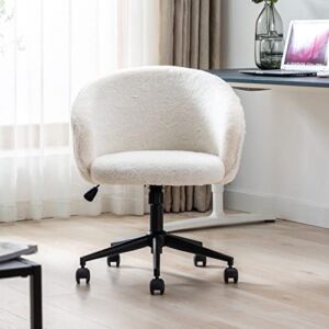 Goujxcy Faux Fur Desk Chair, Elegant Height Adjustable Swivel Vanity Accent Chair, Modern Home Office Desk Chair, White & Black