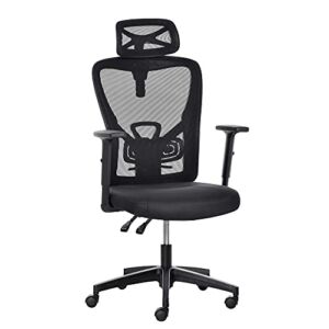 Vinsetto High Back Ergonomic Computer Home Office Chair, Mesh Task Chair with Lumbar Back Support, Reclining Function, Adjustable Headrest, Arms and Height, Black