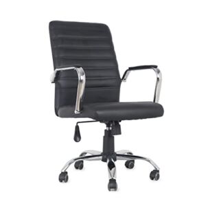 Comfty Lumbar Support and Chrome Base Leather Office Chair, 37.6” – 41.53”, Black
