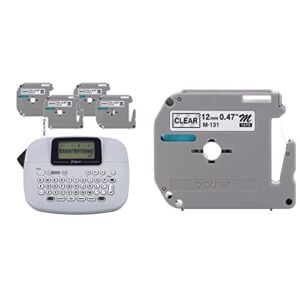 Brother PT-M95 P-Touch Label Maker Bundle (4 Label Tapes Included) & Genuine P-Touch M-131 Tape, 1/2″ (0.47″) Standard P-Touch Tape, Black on Clear, for Indoor Use, Water Resistant, 26.2 Feet (8M)