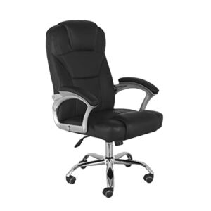 Comfty Padded Headrest and Chrome Base Deluxe Executive Leather Office Chair, 41.34″-45.23″, Black