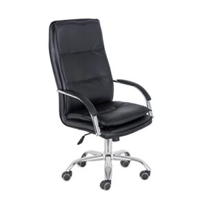 Comfty Padded Armrests and Chrome Base Fixed Back Leather Office Chair, 44.09”-46.46”, Black