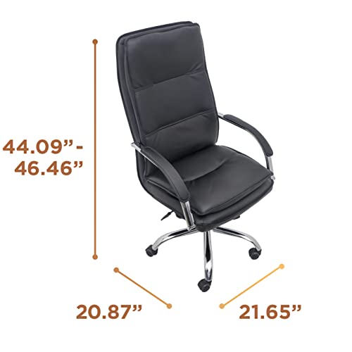 Comfty Padded Armrests and Chrome Base Fixed Back Leather Office Chair, 44.09”-46.46”, Black | The Storepaperoomates Retail Market - Fast Affordable Shopping