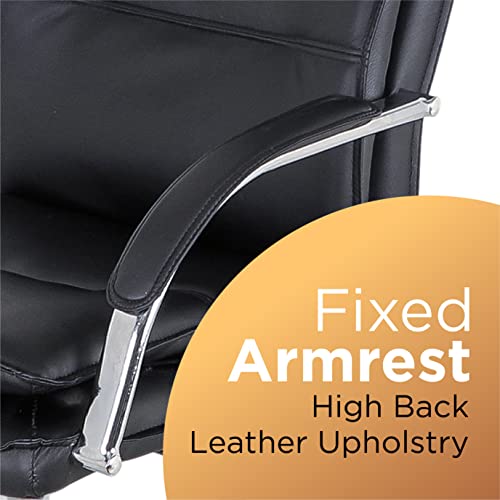 Comfty Padded Armrests and Chrome Base Fixed Back Leather Office Chair, 44.09”-46.46”, Black | The Storepaperoomates Retail Market - Fast Affordable Shopping