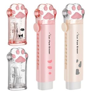 4 Pcs Cute Cat Paw Kawaii School Supplies Cute Cat Paw Pencil Sharpener and Cat Paw Shaped Retractable Eraser Kawaii Pencil Sharpener Cat School Supplies for Kids Girls Cat Lovers Office School Home