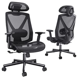 HUANUO Ergonomic Office Chair, Desk Chair with Adjustable Lumbar Support, Headrest, Armrest, Swivel Computer Chair, Tilt Function Office Chair