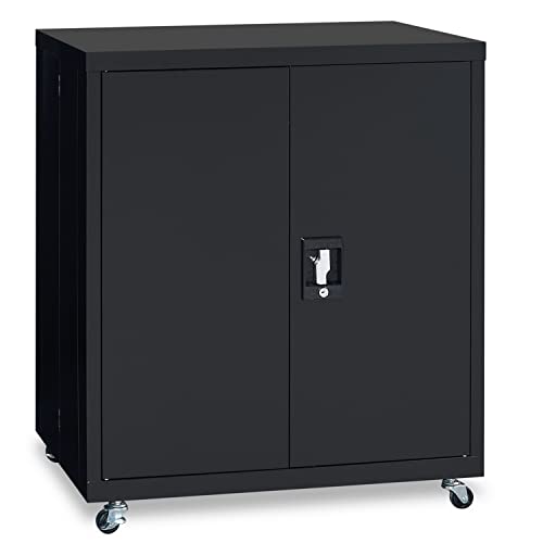 WTRAVEL Metal Storage Cabinets with Wheels,Lockable Steel Storage Cabinet with 1 Adjustable Shelf for Garage,Office,Home (27.56″ L x 13.78″ W x 31.5″ H) | The Storepaperoomates Retail Market - Fast Affordable Shopping